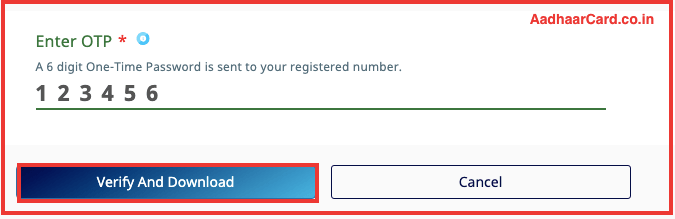 Downloading Aadhaar card by clicking on Verify and download