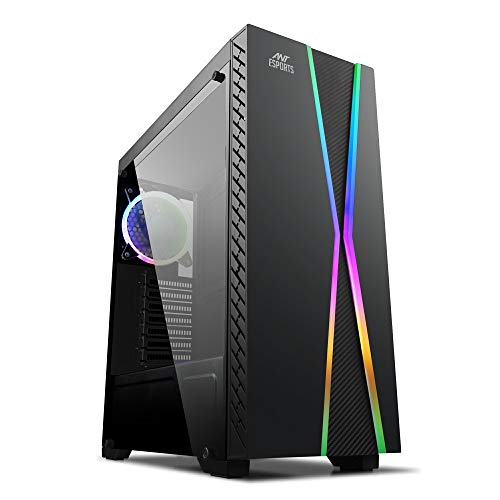 Ant Esports ICE-200TG Mid Tower Gaming Cabinet Computer case with RGB Front Panel Supports ATX, Micro-ATX, Mini-ITX Motherboard with Transparent Tempered Glass Side Panel,1 x 120 mm Rainbow Fan