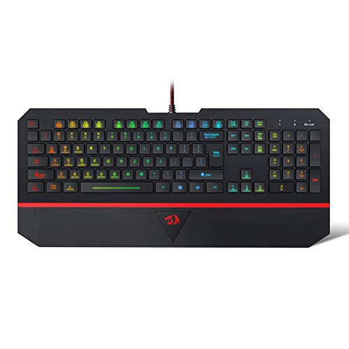 Redragon Karura K502 Wired USB Gaming Keyboard with RGB LED Backlight, 104 Silent Keys and Wrist Rest (Black)