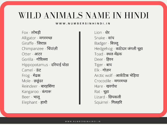 Wild animals name in hindi Wild animals name in hindi