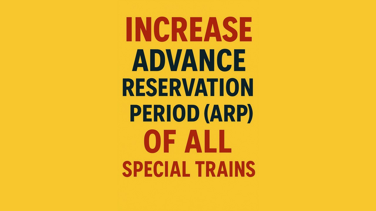 Increase Advance Reservation Period (ARP) of All Specials Trains